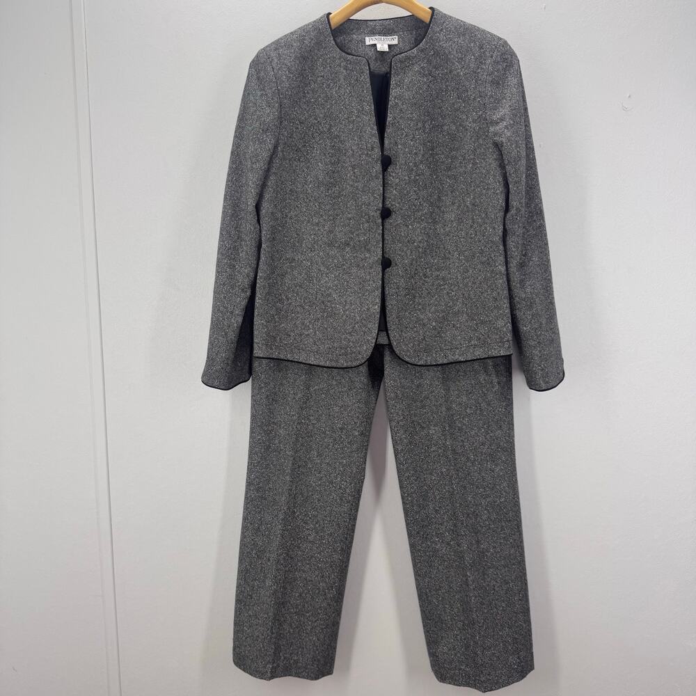 PENDLETON Pant Suit Set Wool Silk Womens 10 Black White Heathered Fabric Lined